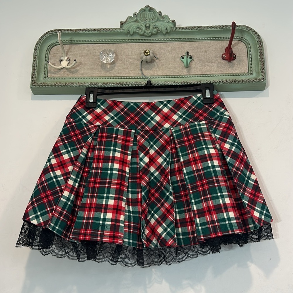 Dolls Kill Plaid ONLY Mini Skirt with Lace Trim - Picture 3 of 6